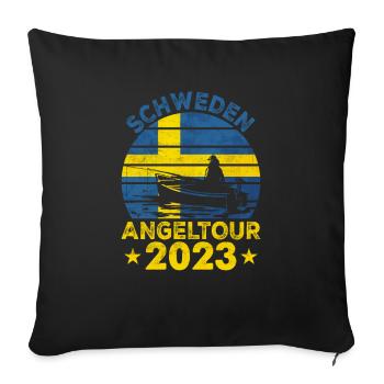 Schweden Angeltour 2023 Angeltrip Angelurlaub - Sofakissenbezug 45 x 45 cm - Schwarz - Vorne