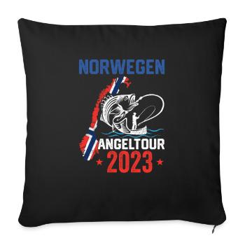 Norwegen Angeltour 2023 Angelurlaub Norwegen 2023 - Sofakissenbezug 45 x 45 cm - Schwarz - Vorne