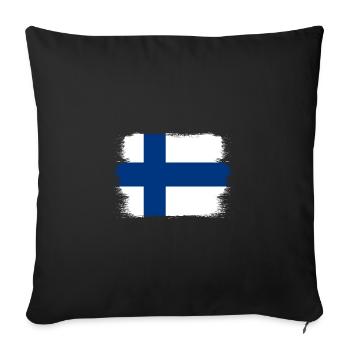Finnland Flagge Suomi Finnische Fahne Used Look - Sofakissenbezug 45 x 45 cm - Schwarz - Vorne