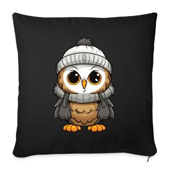 Eule Comic Winter Cozy - Sofakissenbezug 45 x 45 cm - Schwarz - Vorne