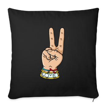 hand peace love - Sofakissenbezug 45 x 45 cm - Schwarz - Vorne