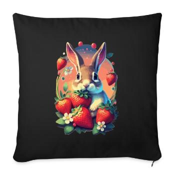 Cute Bunny with Strawberries - Sofakissenbezug 45 x 45 cm - Schwarz - Vorne