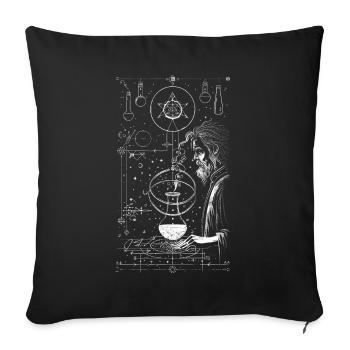 Motif d’alchimiste magique de lignes blanches - Housse de coussin décorative 45 x 45 cm - noir - Devant