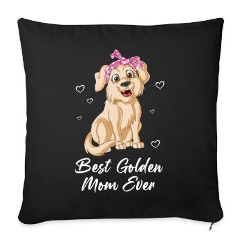 Mignonne maman Golden Retriever avec arc rose et cœurs - Housse de coussin décorative 45 x 45 cm - noir - Devant