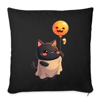 Chat d’Halloween avec citrouille d’Halloween - Housse de coussin décorative 45 x 45 cm - noir - Devant