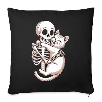 Skeleton And Cat Hug Love Humor - Sofa pillowcase 17,3'' x 17,3'' (45 x 45 cm) - black - Front