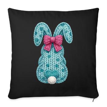 Lapin de Pâques à l’arrière Bout de laine fausse laine Pâques - Housse de coussin décorative 45 x 45 cm - noir - Devant