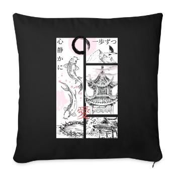 Koi and Pagoda Zen Panels - Sofa pillowcase 17,3'' x 17,3'' (45 x 45 cm) - black - Front