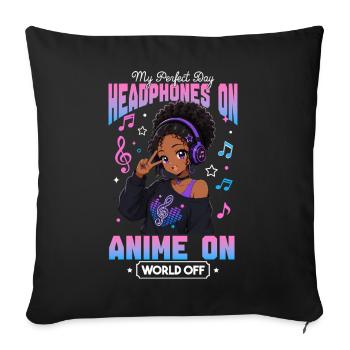Anime and Music Chibi Black Girl - Sofa pillowcase 17,3'' x 17,3'' (45 x 45 cm) - black - Front