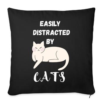 Leicht von Katzen abgelenkt - Sofakissenbezug 45 x 45 cm - Schwarz - Vorne