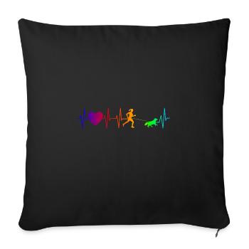 Coureur de cross-country Heartbeat - Canicross - Chien - Housse de coussin décorative 45 x 45 cm - noir - Devant