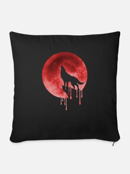 blutmond mit wolf - Sofakissenbezug 45 x 45 cm - Schwarz