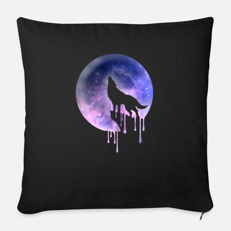 wolf mond weltall - Sofakissenbezug 45 x 45 cm - Schwarz