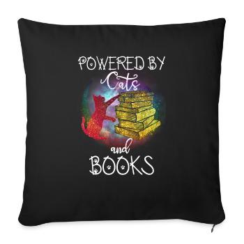 Powered by Katzen und Bücher - Sofakissenbezug 45 x 45 cm - Schwarz - Vorne
