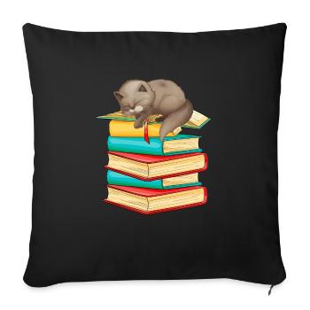 Cat Books Cute Bookworm Reading - Sofa pillowcase 17,3'' x 17,3'' (45 x 45 cm) - black - Front
