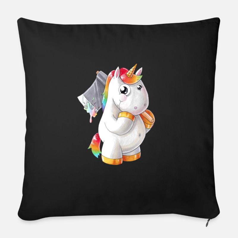 Comic Einhorn mit Axt - Sofakissenbezug 45 x 45 cm - Schwarz