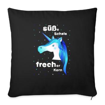 Einhorn blau frech süß Unicorn blaues Einhorn - Sofakissenbezug 45 x 45 cm - Schwarz - Vorne