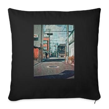 Vintage 90s Japan School Ride Painting Japan Lover - Sofa pillowcase 17,3'' x 17,3'' (45 x 45 cm) - black - Front