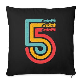 5. Geburtstag Rennwagen 5 Jahre alt Rennauto - Sofakissenbezug 45 x 45 cm - Schwarz - Vorne
