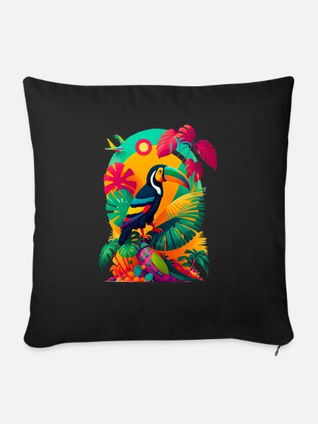 Sommer mit Tucan - Sofakissenbezug 45 x 45 cm - Schwarz