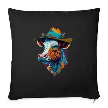Bunte Kuh mit Hut Lustige Kühe Farmer Bauer - Sofakissenbezug 45 x 45 cm - Schwarz - Vorne