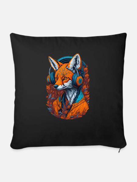 Fuchs mit Kopfhörern Füchse Liebhaber Tiere - Sofakissenbezug 45 x 45 cm - Schwarz