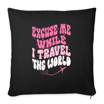 Excuse Me While I Travel The World Groovy Vintage - Sofa pillowcase 17,3'' x 17,3'' (45 x 45 cm) - black - Front