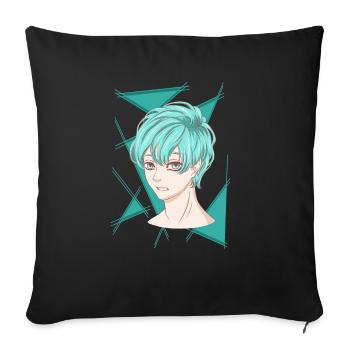 manga Boy Türkis cool mangastyle Anime Comic toon - Sofakissenbezug 45 x 45 cm - Schwarz - Vorne