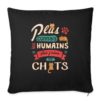 J aime mes chats - Housse de coussin décorative 45 x 45 cm - noir - Devant