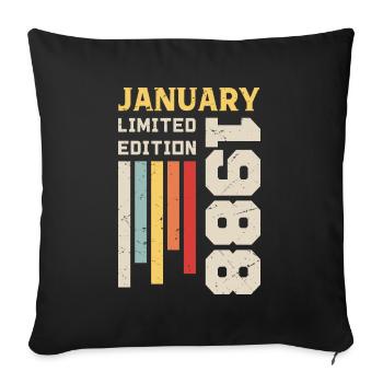 Janvier 1988 - Cadeau anniversaire Janvier 1988 - Housse de coussin décorative 45 x 45 cm - noir - Devant
