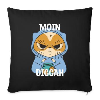 Moin Diggah Katze Kaffee Geschenk - Sofakissenbezug 45 x 45 cm - Schwarz - Vorne