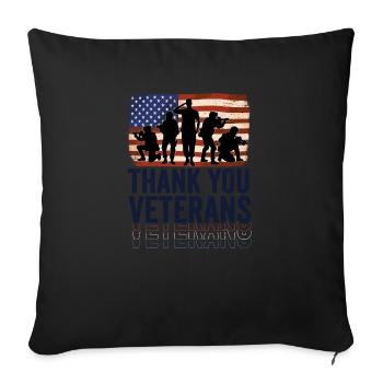 Patriotic THANK YOU VETERANS and Soldiers - Sofa pillowcase 17,3'' x 17,3'' (45 x 45 cm) - black - Front