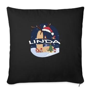 Génial Linda nom w chapeau de père Noël dans le thème de Noël - Housse de coussin décorative 45 x 45 cm - noir - Devant