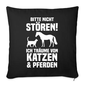 Pferde Pferdeliebhaber Katzenliebhaber Katzen - Sofakissenbezug 45 x 45 cm - Schwarz - Vorne
