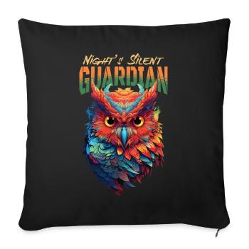 Owl Bird Guardian Night Nature Mystical Colorful Art - Sofa pillowcase 17,3'' x 17,3'' (45 x 45 cm) - black - Front
