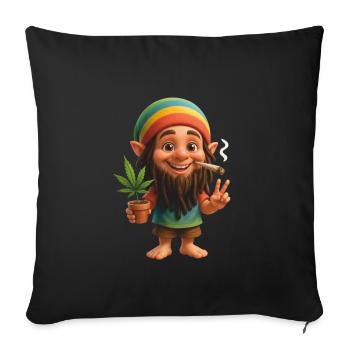 Bunter Kifferzwerg mit Joint & Pflanze - Sofakissenbezug 45 x 45 cm - Schwarz - Vorne