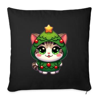 Skurrile Katze im Weihnachtskostüm Cartoon - Sofakissenbezug 45 x 45 cm - Schwarz - Vorne
