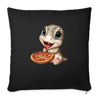Dinosaurier lieben Pizza - Sofakissenbezug 45 x 45 cm - Schwarz - Vorne