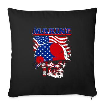 Un crâne naval effrayant avec le drapeau américain - Housse de coussin décorative 45 x 45 cm - noir - Devant