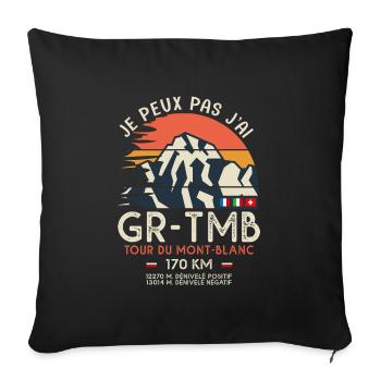 GR TMB randonnée tour du mont blanc - Housse de coussin décorative 45 x 45 cm - noir - Devant