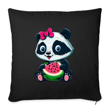 Cute panda girl with watermelon - Sofa pillowcase 17,3'' x 17,3'' (45 x 45 cm) - black - Front