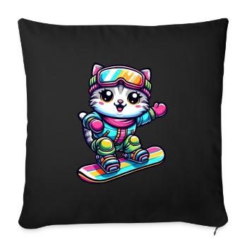 Chat Snowboard Snowboarder Mignon - Housse de coussin décorative 45 x 45 cm - noir - Devant