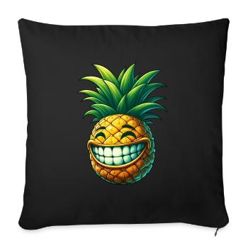 Ananas Fruit Été Dessin animé Sourire Mignon Cool - Housse de coussin décorative 45 x 45 cm - noir - Devant