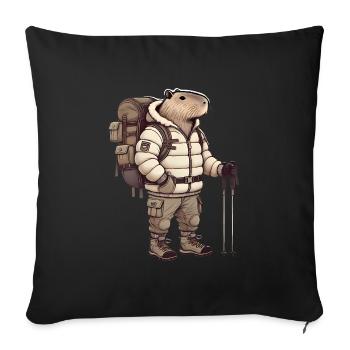 Capybara aventurier en montagne - Housse de coussin décorative 45 x 45 cm - noir - Devant