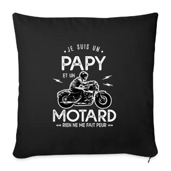 je suis un papy motard cadeau drôle moto grandpère - Housse de coussin décorative 45 x 45 cm - noir - Devant