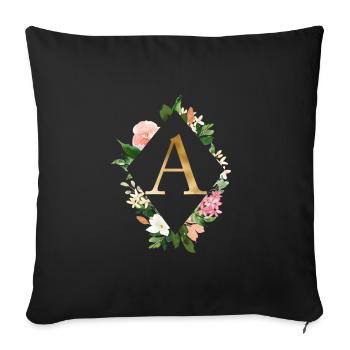 Fleurs Bouquet Boho Monogram A personnalisable - Housse de coussin décorative 45 x 45 cm - noir - Devant
