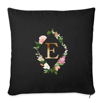 Blumen Bouquet Boho Monogramm E personalisierbar - Sofakissenbezug 45 x 45 cm - Schwarz - Vorne