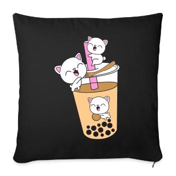 Boba Tee Bubble Tea Katze Kätzchen - Sofakissenbezug 45 x 45 cm - Schwarz - Vorne