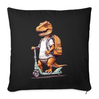 T-Rex Schüler auf Roller Schulanfang Dino Design - Sofakissenbezug 45 x 45 cm - Schwarz - Vorne