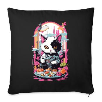 Kawaii Sushi Cat Pastel Goth Japan Style - Sofa pillowcase 17,3'' x 17,3'' (45 x 45 cm) - black - Front